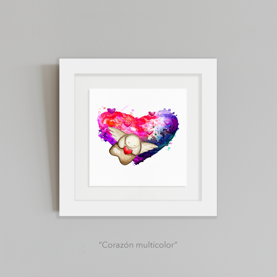 Grabado cuadrado - Corazón multicolor